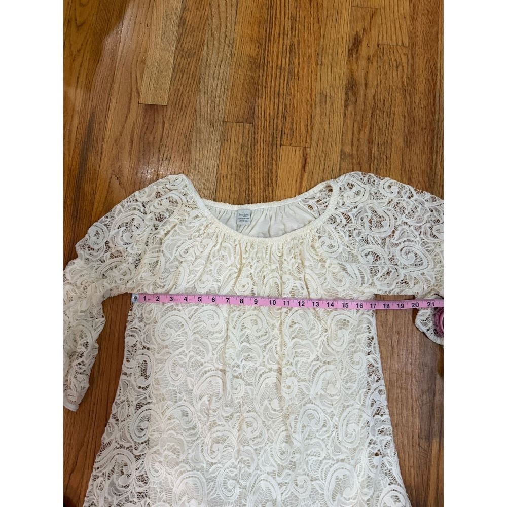 Ivory Lace Blouse Lined L/XL 3/4 Bell Sleeve Festival Cottage Whimsigoth Tunic - Picture 7 of 10